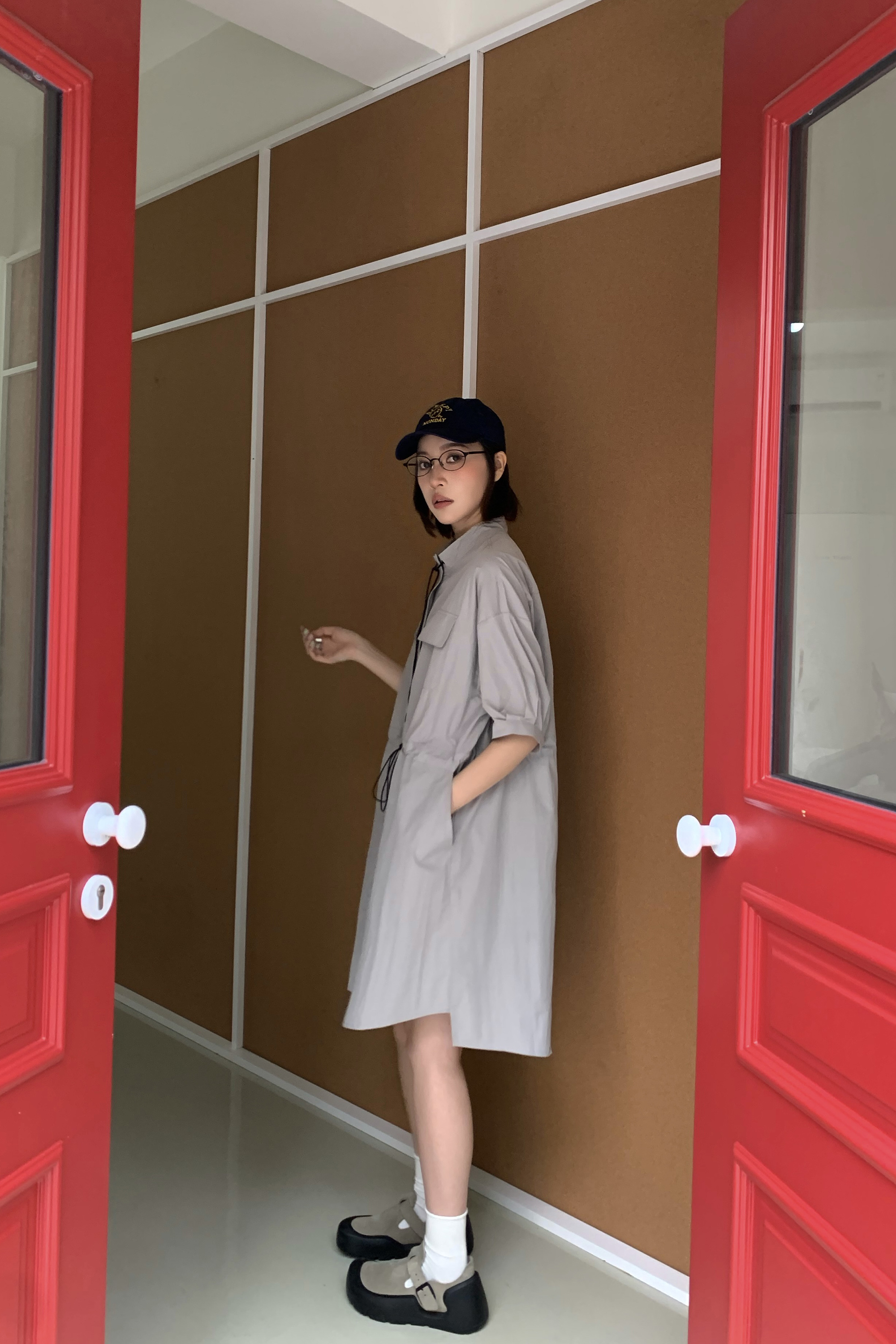 立領小個性縮繩工裝群 3色