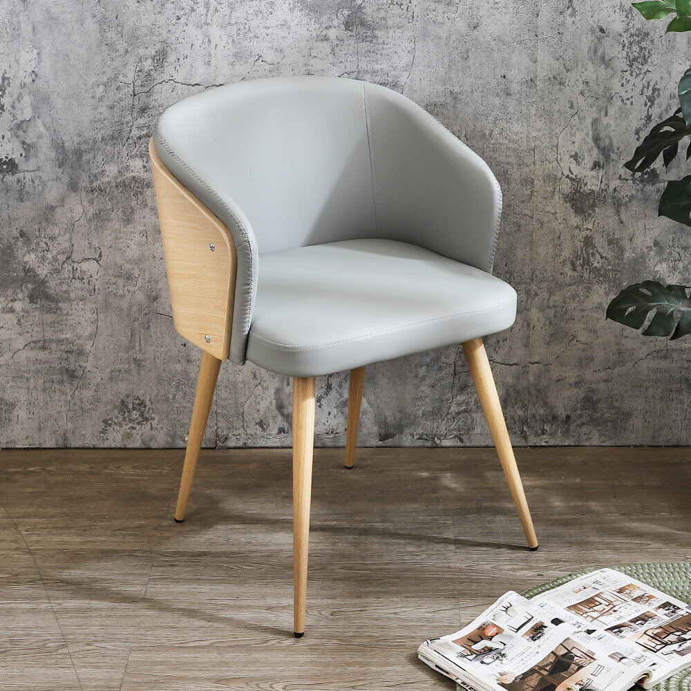 妮蒂亞灰色皮革曲木造型扶手餐椅/單椅/休閒椅/洽談椅/商業椅