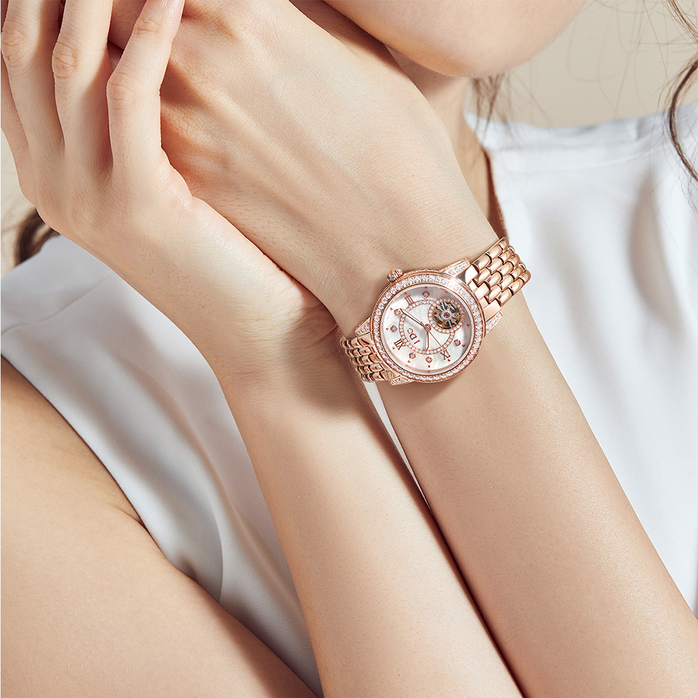 【I DO】IDO803M 珍珠母貝錶面 雙面鏤空 爪鑲晶鑽 夜光 不鏽鋼 女款 手錶