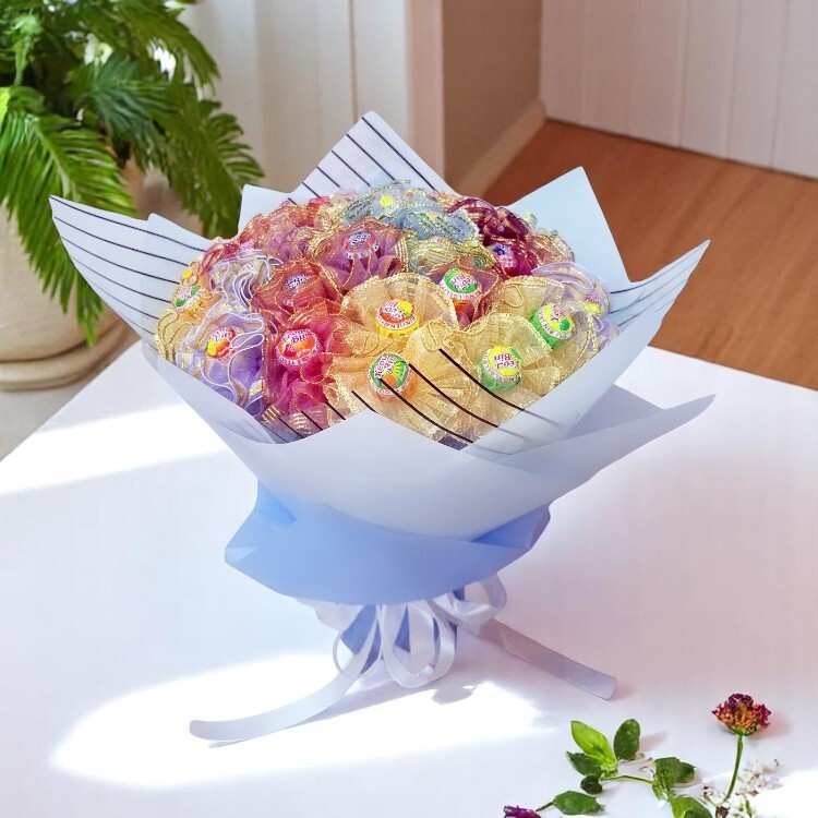 水果棒棒糖花束藍色包裝,可抽取花束,畢業花束,taiwan lollipop shared bouquet-Cinnamoroll