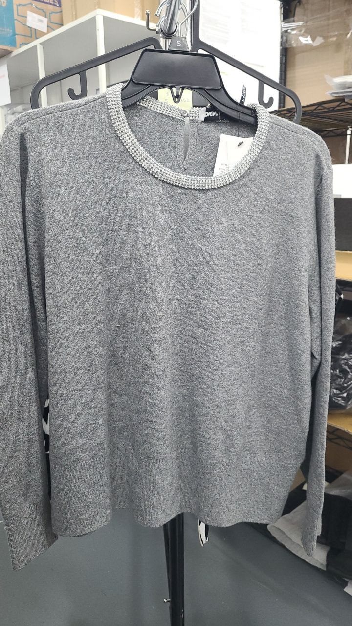 [S] DKNY GREY HEATHER DJ4R0522 KNIT CREWNECK SWEATER, 755403057396 (SD1391)