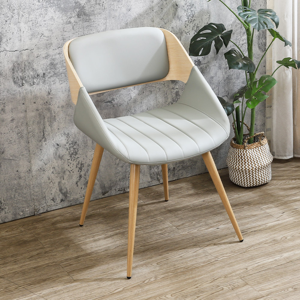 貝莎灰色皮革曲木造型餐椅/單椅/休閒椅/洽談椅/商業椅