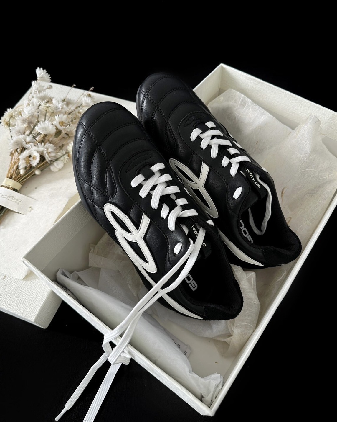 白敬亭 同款 GOOD BAI 超限量 皮革 復古 足球鞋 流浪鞋 黑色