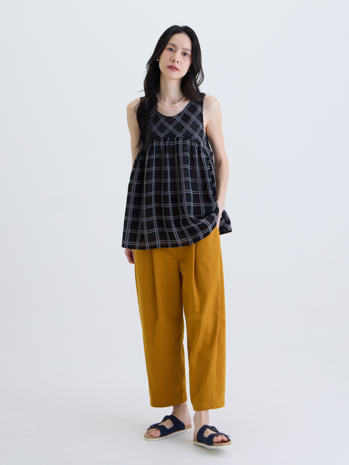 夏色素描拼接背心上衣-炭灰墨格