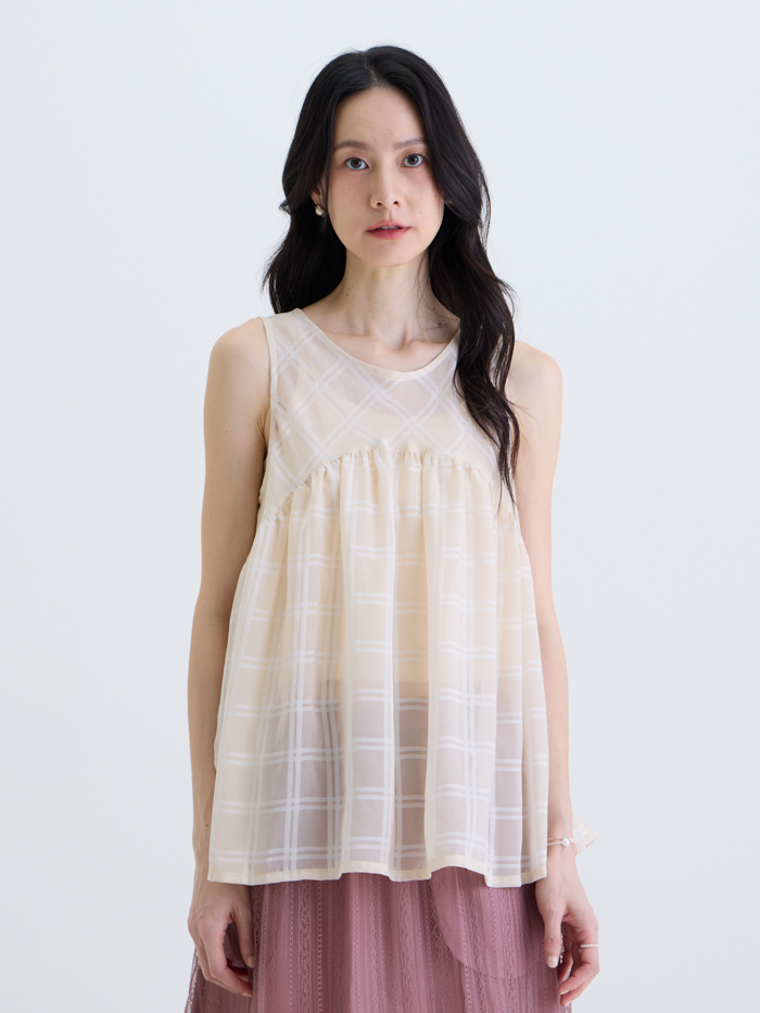 夏色素描拼接背心上衣-沙色速寫