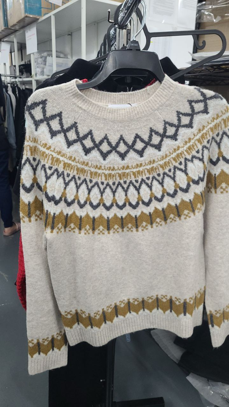 [S] DKNY BEIGE DJ4R0395 FAIRISLE LUREX RAGLAN SWEATER, 755403474216 (SD1405)