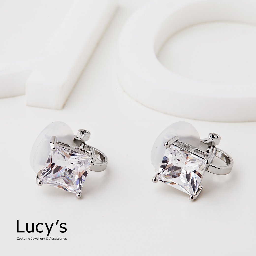 璀璨方鑽 夾式耳環 (二色) (122472/122473)