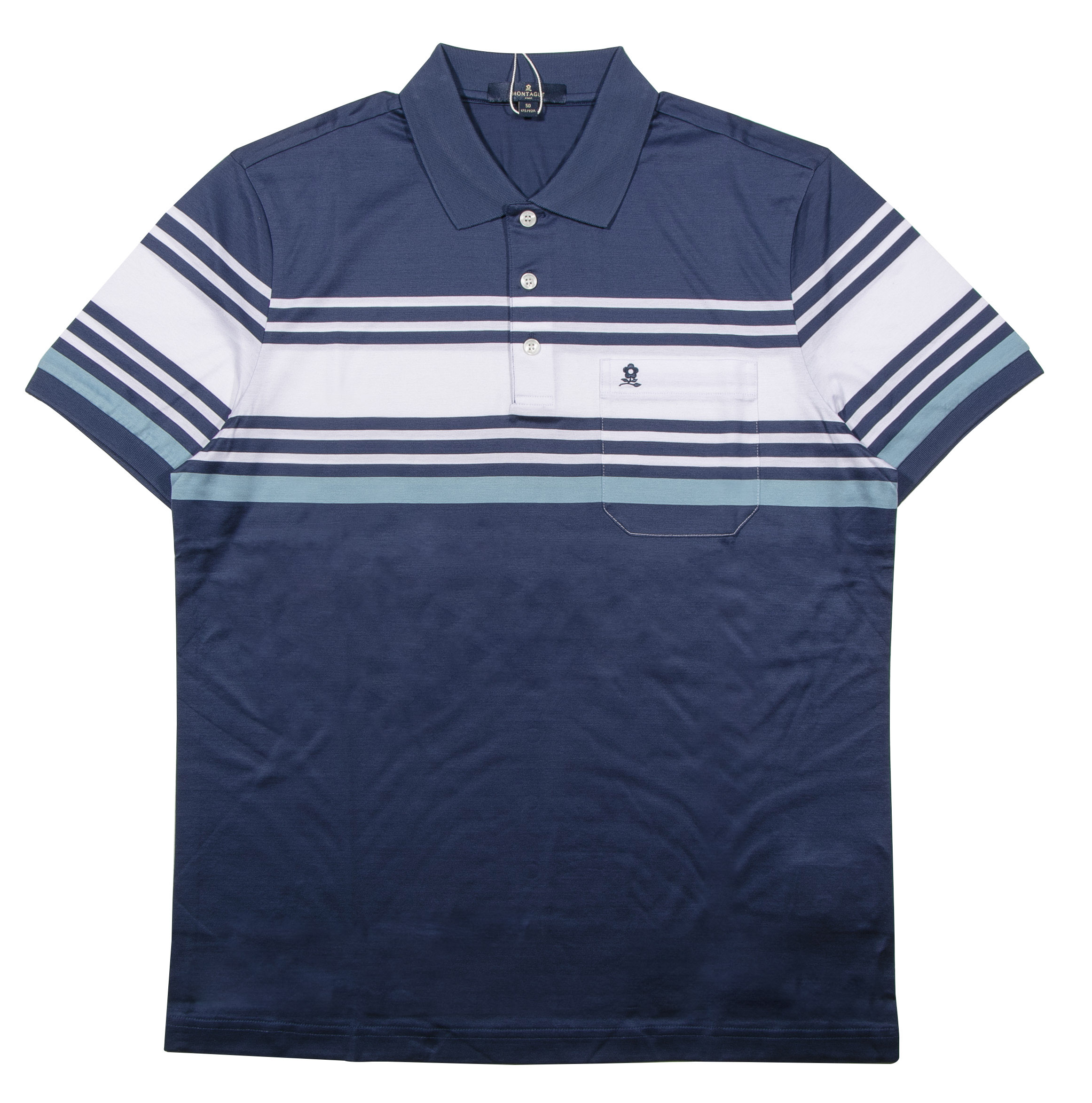 Montagut - 男士短袖條紋精梳口袋翻領Polo