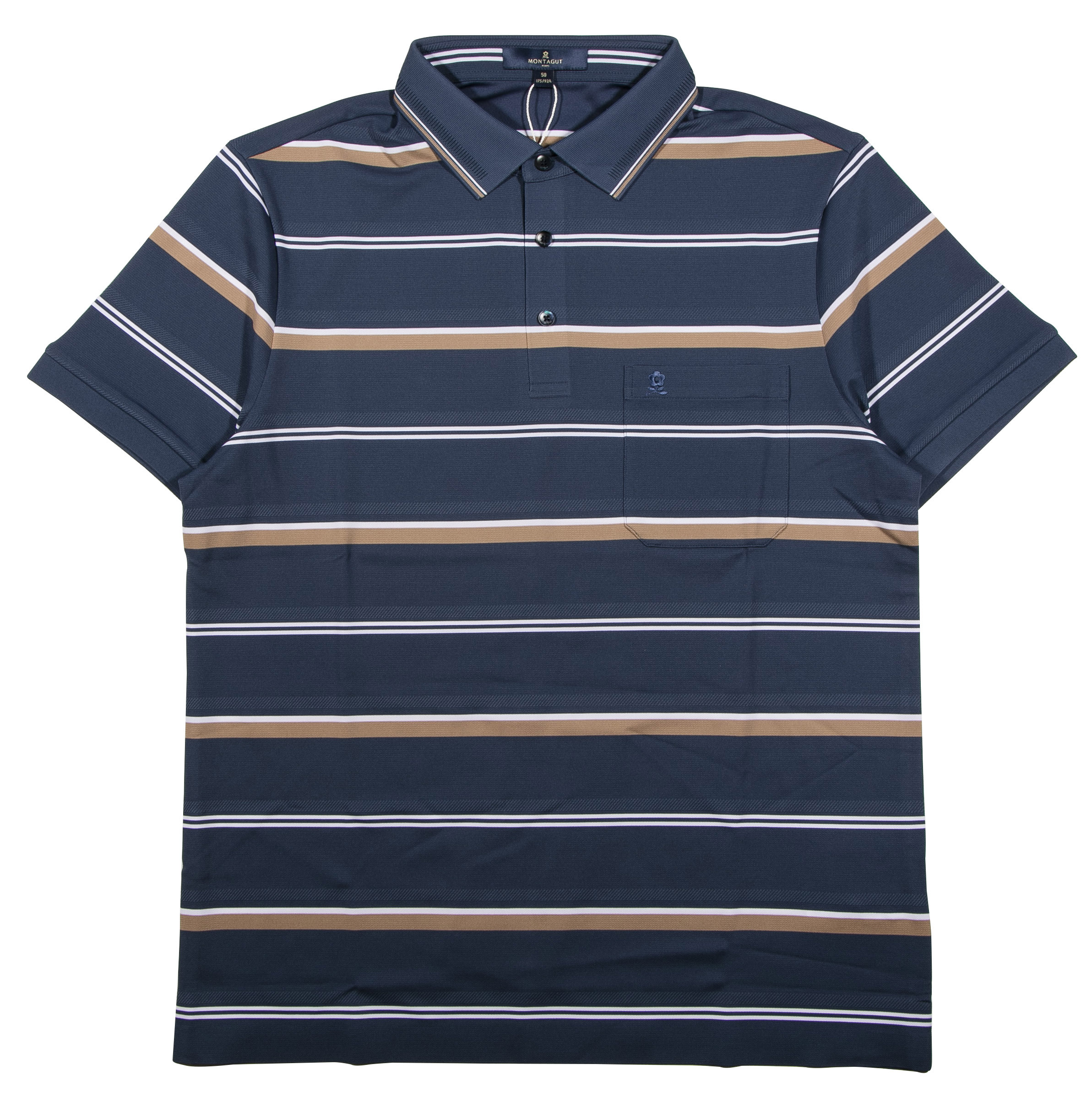 Montagut - 男士短袖條紋口袋翻領Polo