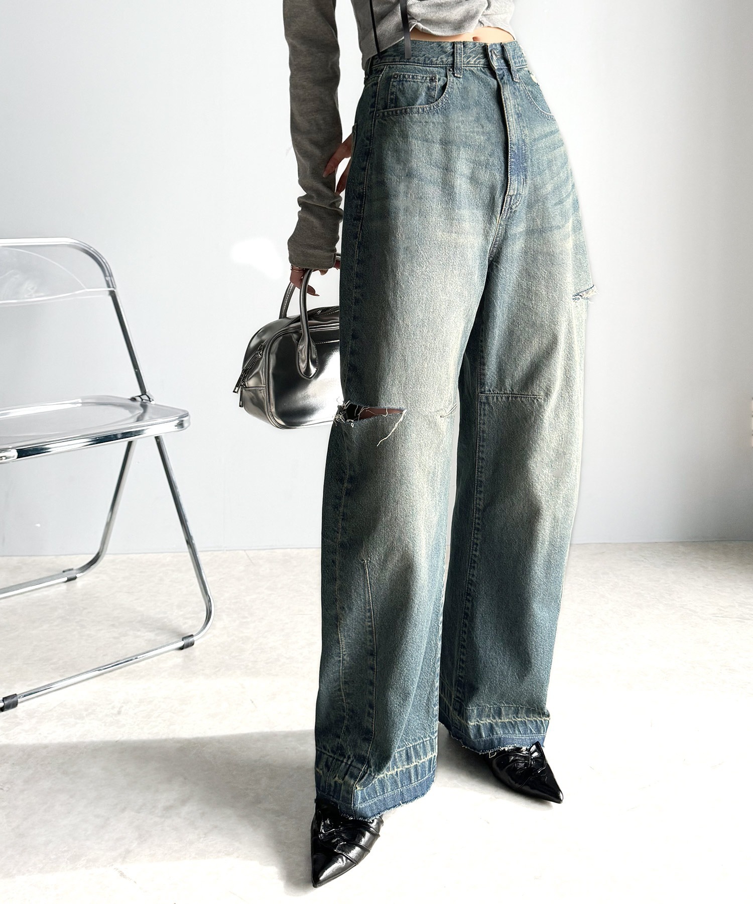 🇯🇵 日系品牌 Classical Elf 側剪 曲線 牛仔褲 寬褲 錐型褲 彎刀褲 長褲 / 預購