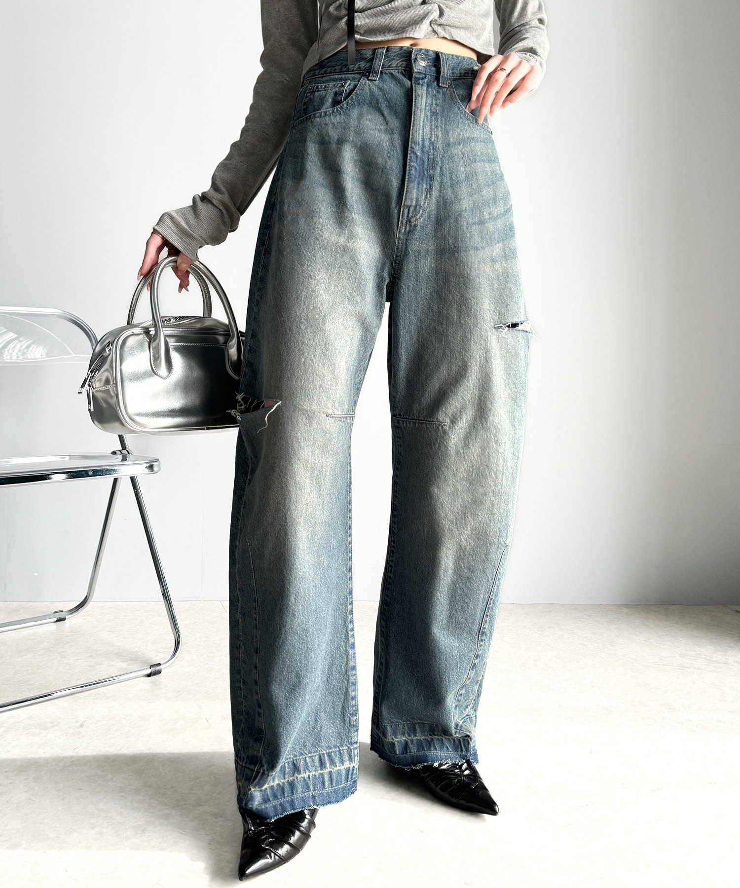 🇯🇵 日系品牌 Classical Elf 側剪 曲線 牛仔褲 寬褲 錐型褲 彎刀褲 長褲 / 預購