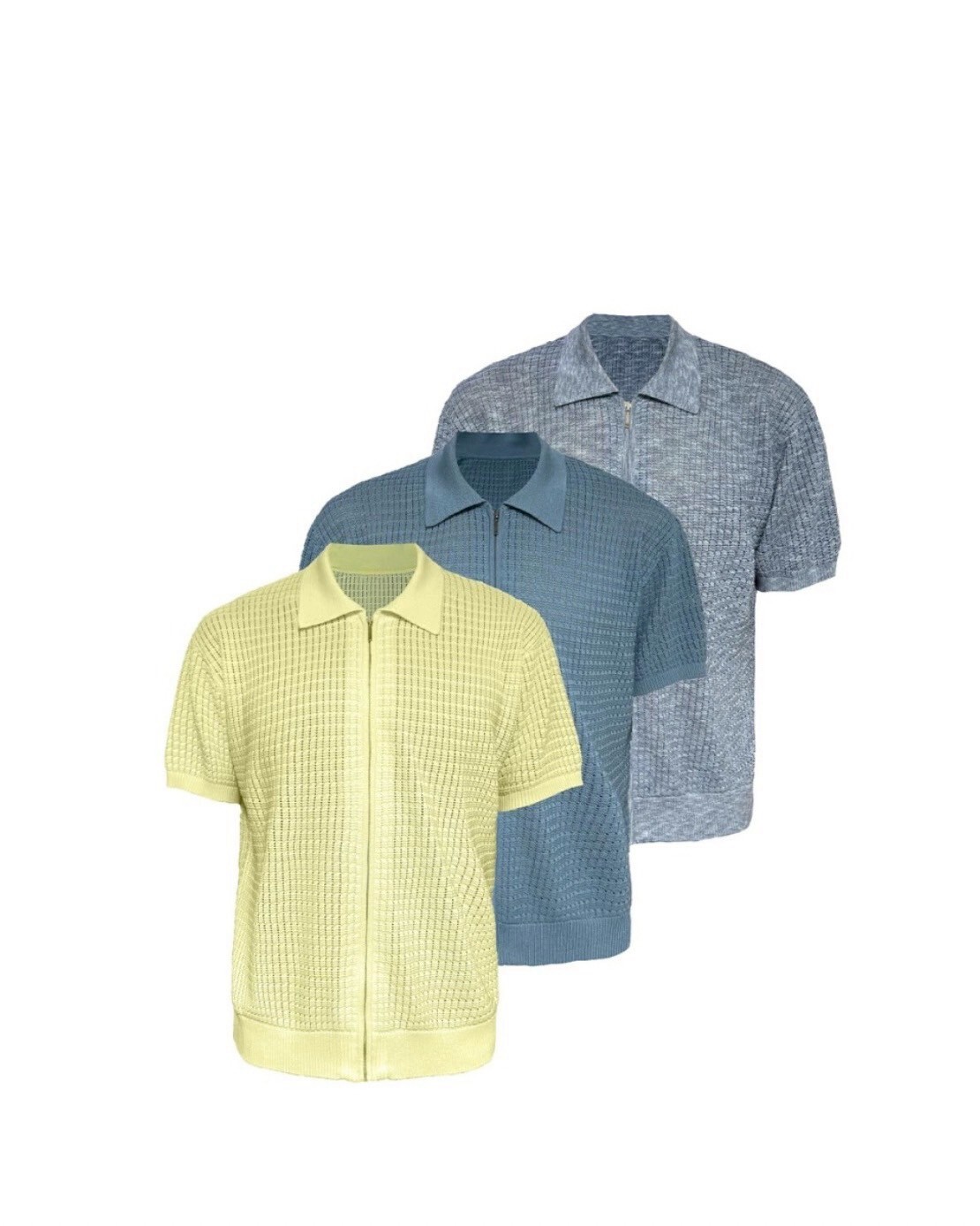 JCA 華夫格 針織拉鍊 開衩冰絲面料 鏤空 #短袖