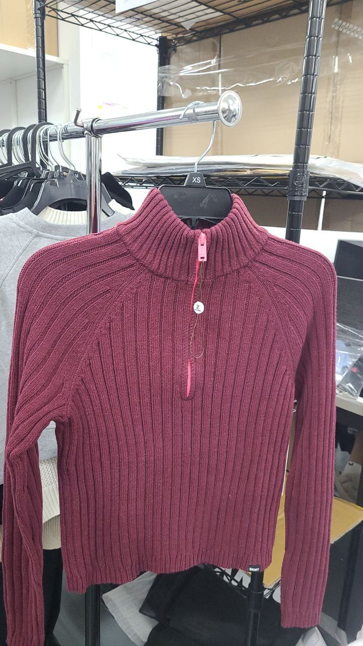 [S] DKNY BURGUNDY DP4R6006 HALF ZIP MOCK NECK SWEATER , 755403388544 (SD1414)