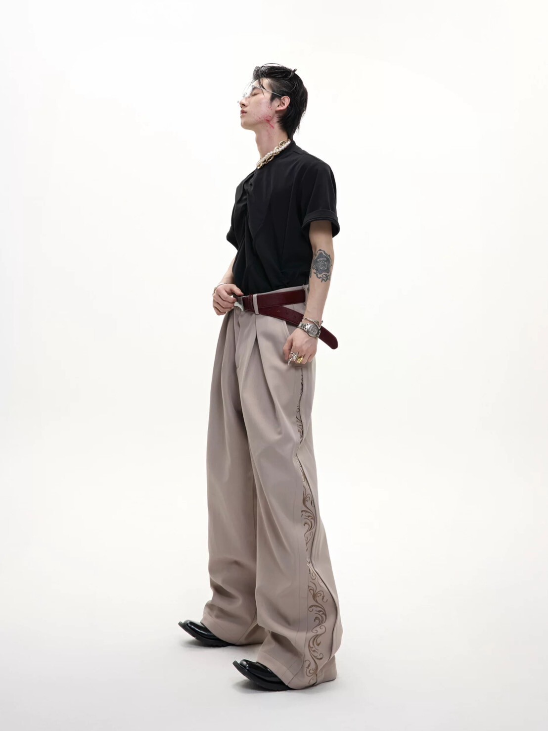 ARGUE 花紋 重磅 立體 剪裁 刺繡 垂感 長褲#西裝褲