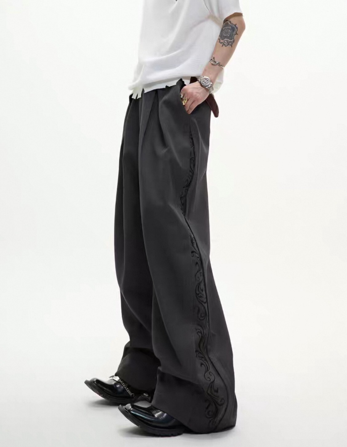 ARGUE 花紋 重磅 立體 剪裁 刺繡 垂感 長褲#西裝褲