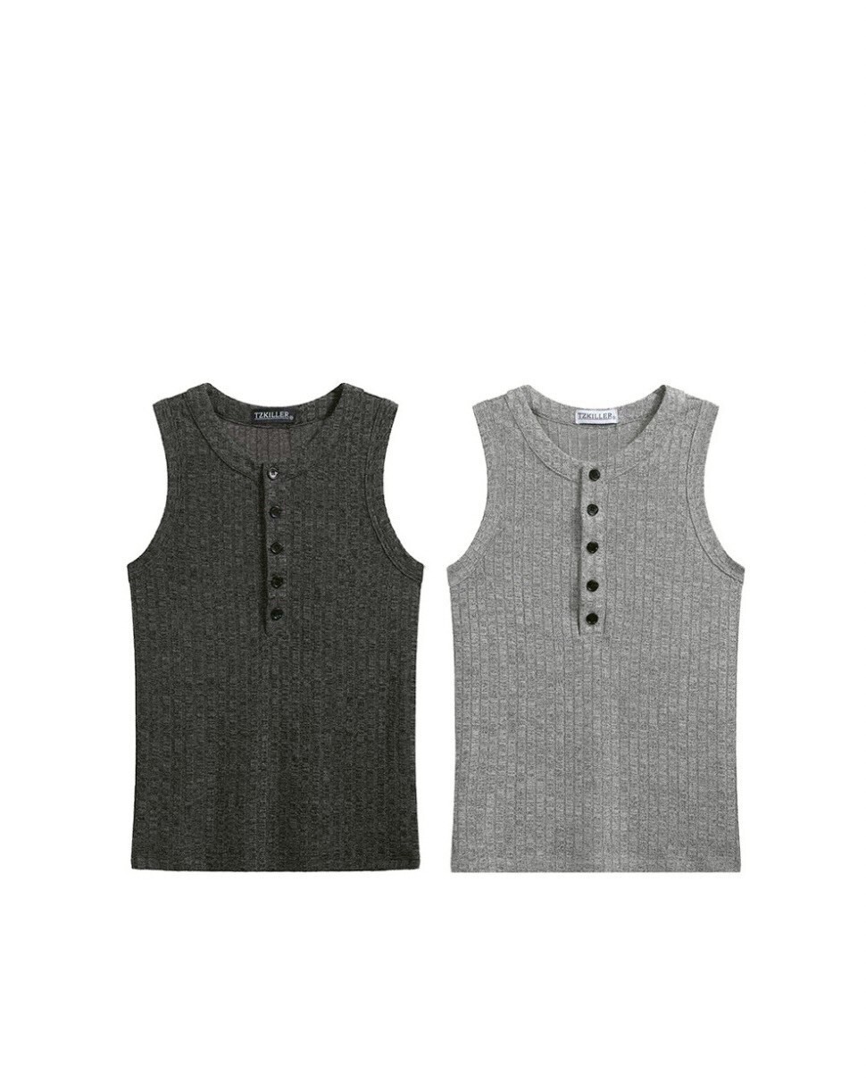 TZ 鈕扣 亨利修身 無袖 合身 #背心