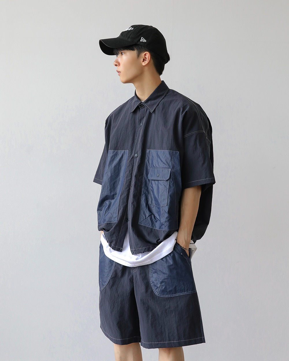 尼龍口袋工裝短袖襯衫