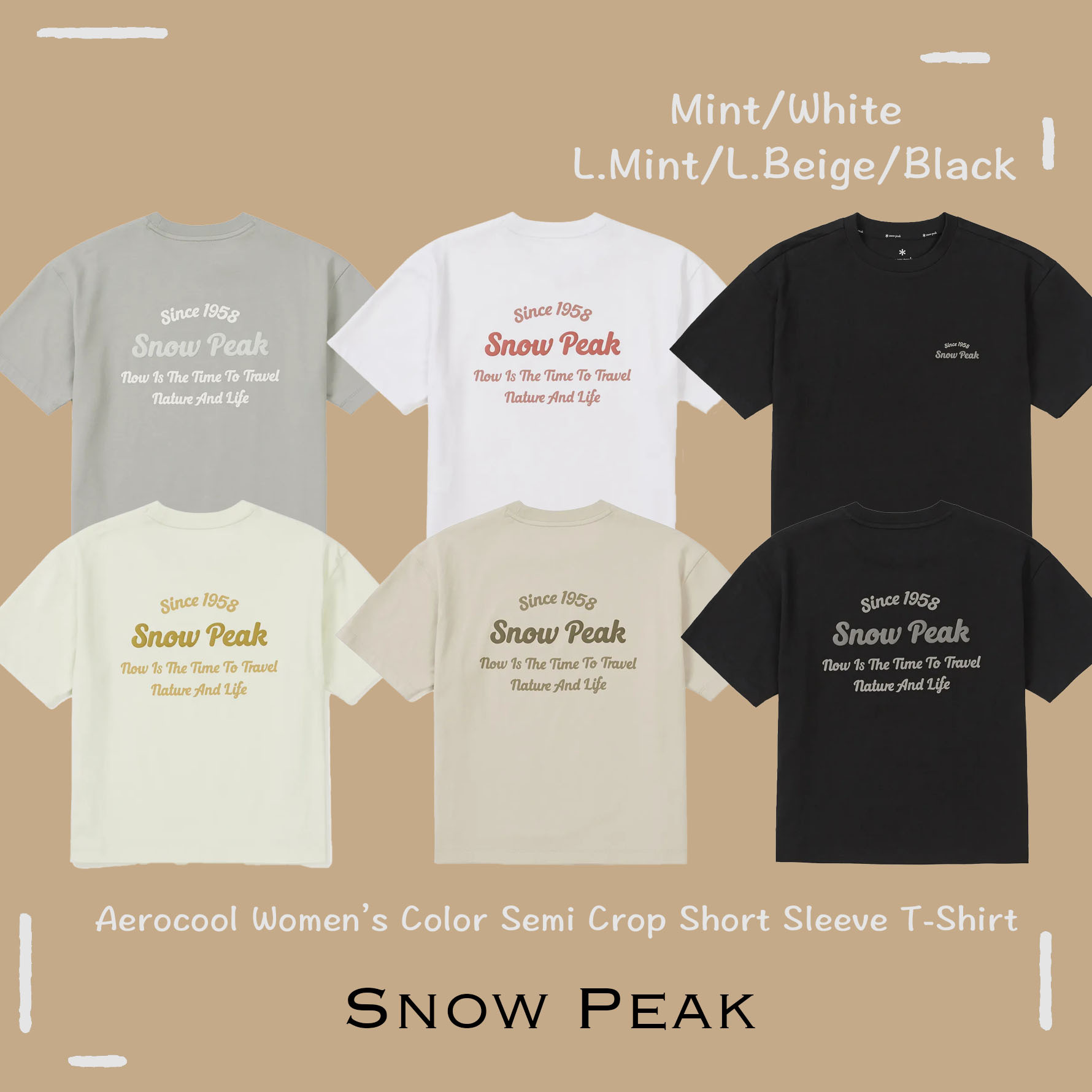 【OWN】Snow Peak 短袖上衣 涼感 透氣 排汗 快乾 女生 夏季短版 上衣 白 綠 檸檬米 奶茶 黑