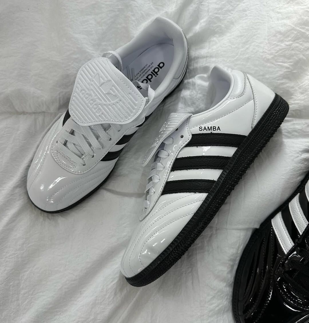 ADIDAS SAMBA LT 白黑 亮面 漆皮 仿皮革 翻蓋鞋舌 男女鞋 JI2706 / 預購