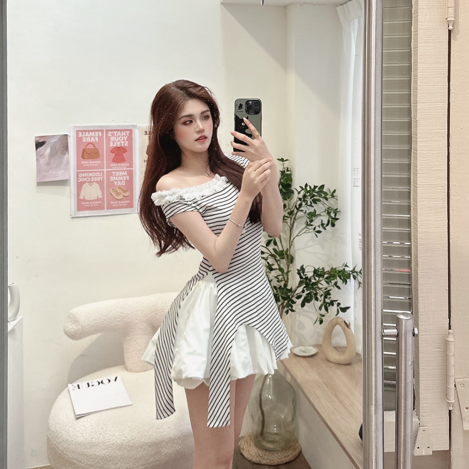 荷葉不對稱條紋上衣/二色