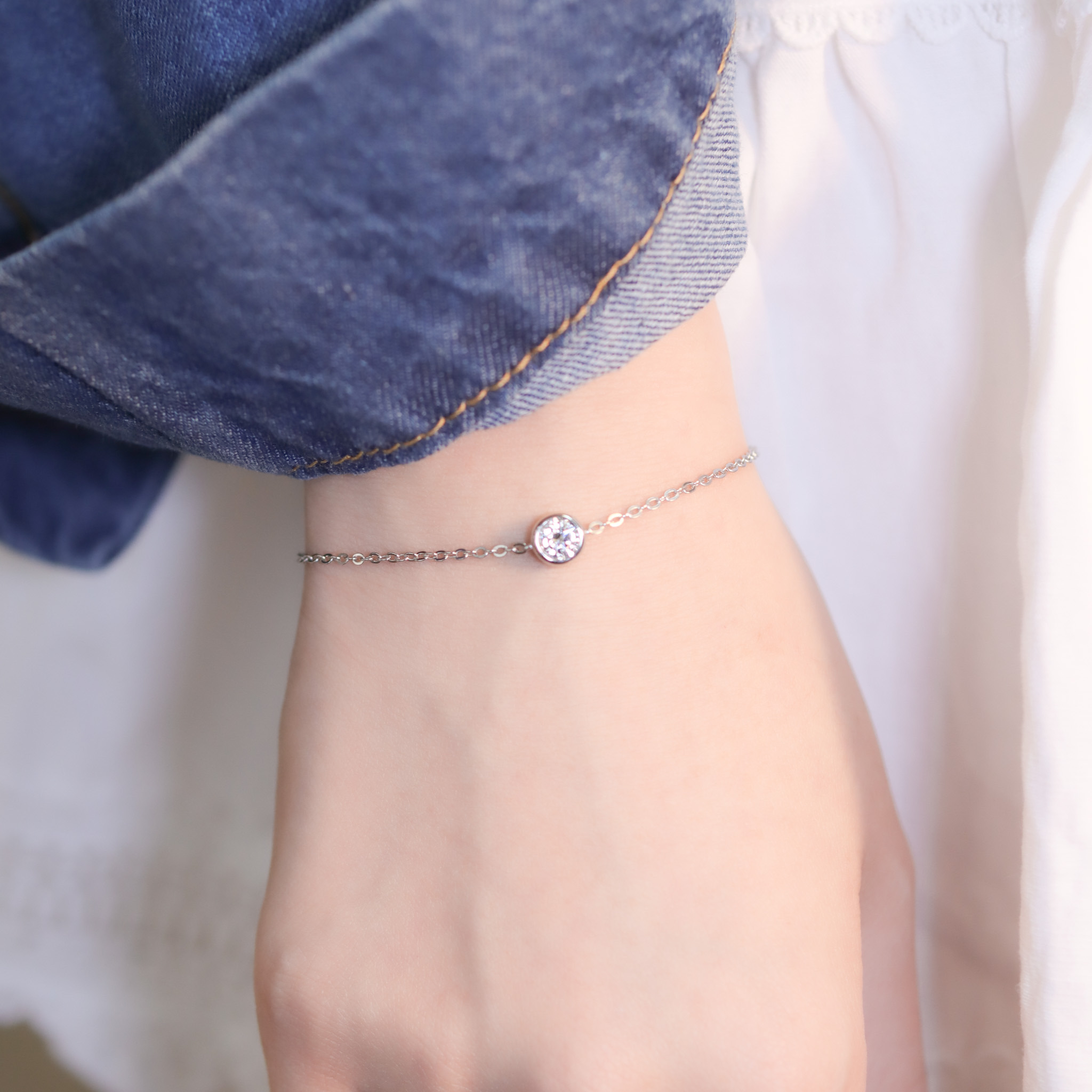 | 925純銀・白金・ 18k玫瑰金・莫桑石 | 鑽光精靈手鏈 (銀/玫瑰金) | BR1348 |