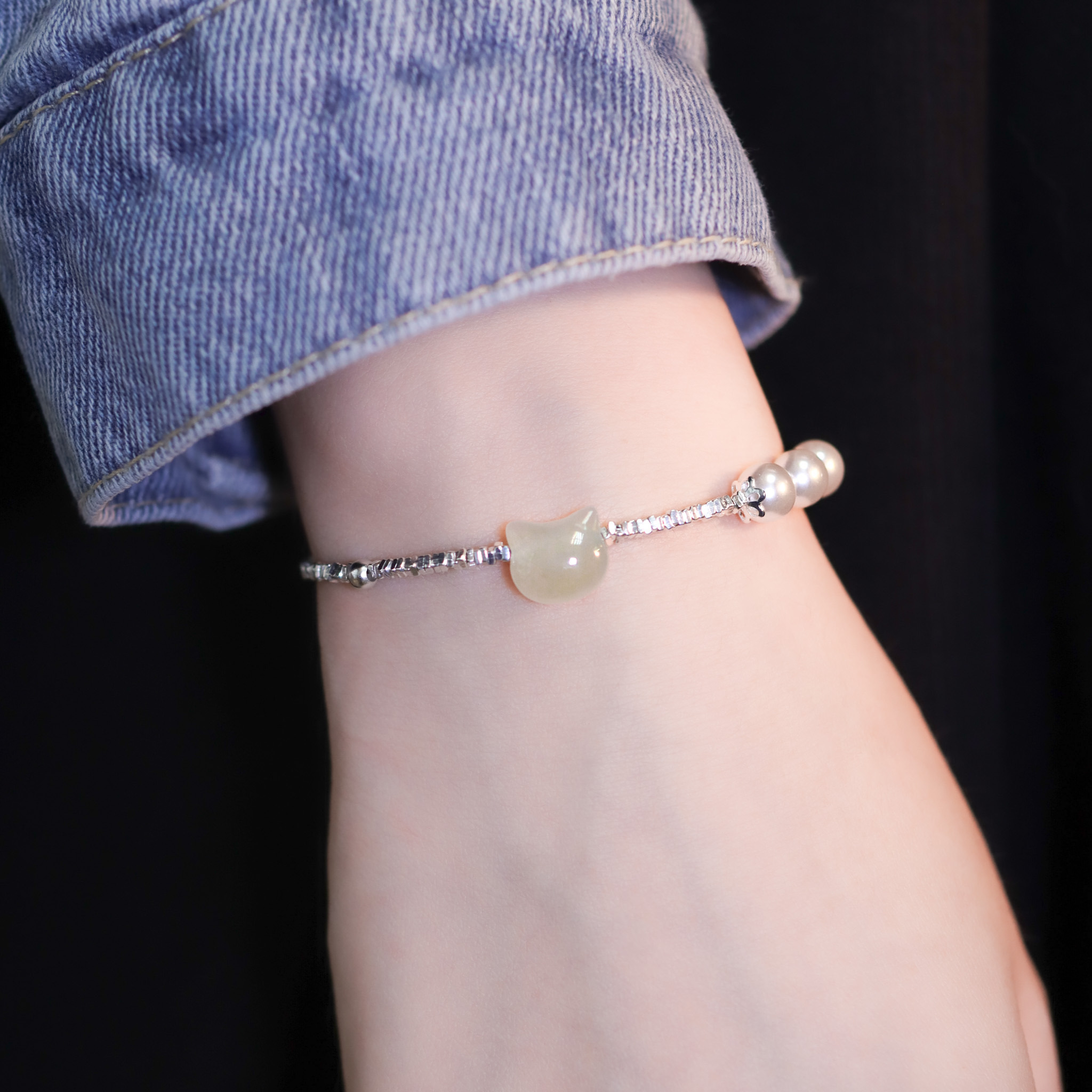 | 925純銀・白金・珍珠 | 薄荷喵趣手鏈 | BR1347 |