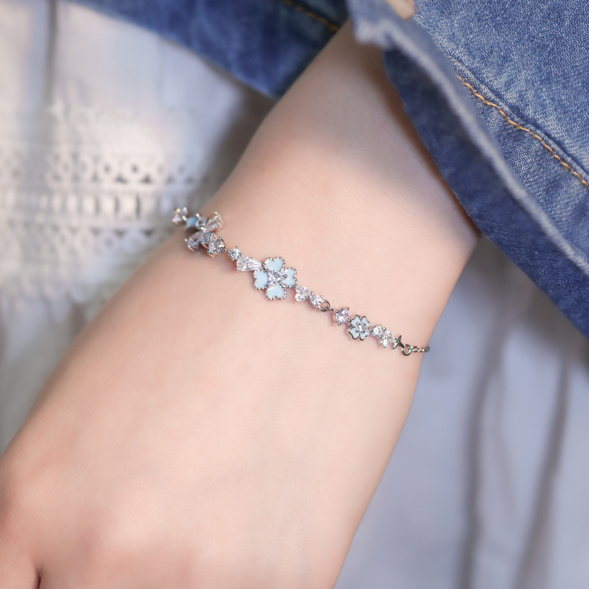 | 925純銀・厚鍍白金 | 漫藍幸福手鏈 | BR1337 |