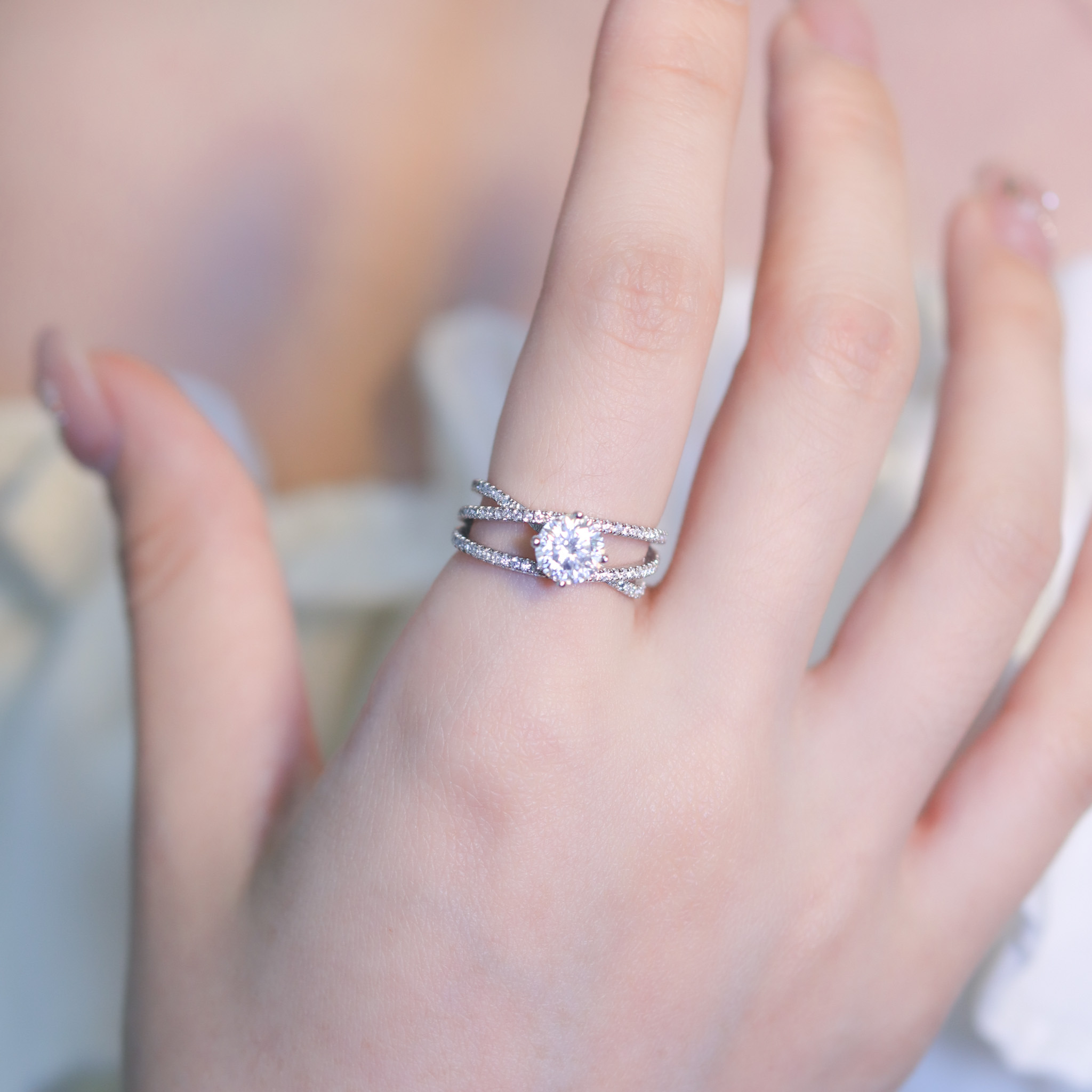 | 925純銀・厚鍍白金・莫桑石 | 相遇以後戒指  | RI0870 |