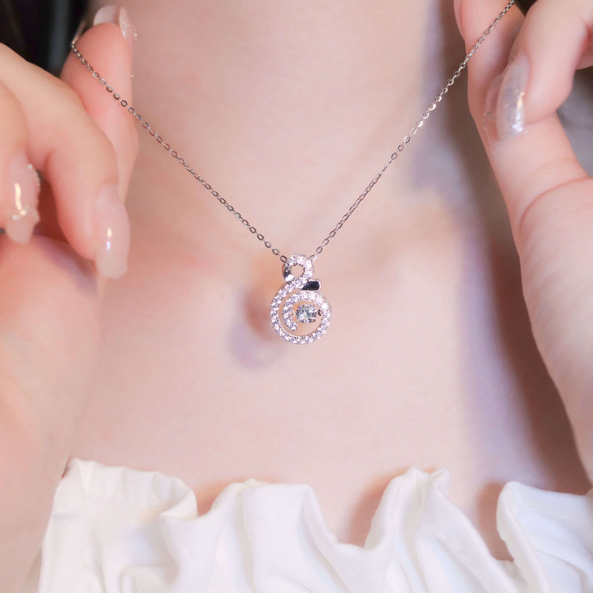 | 925純銀・厚鍍白金・ 厚鍍玫瑰金 | 懸浮心動協奏項鍊 (銀/玫瑰金) | NE1416 |