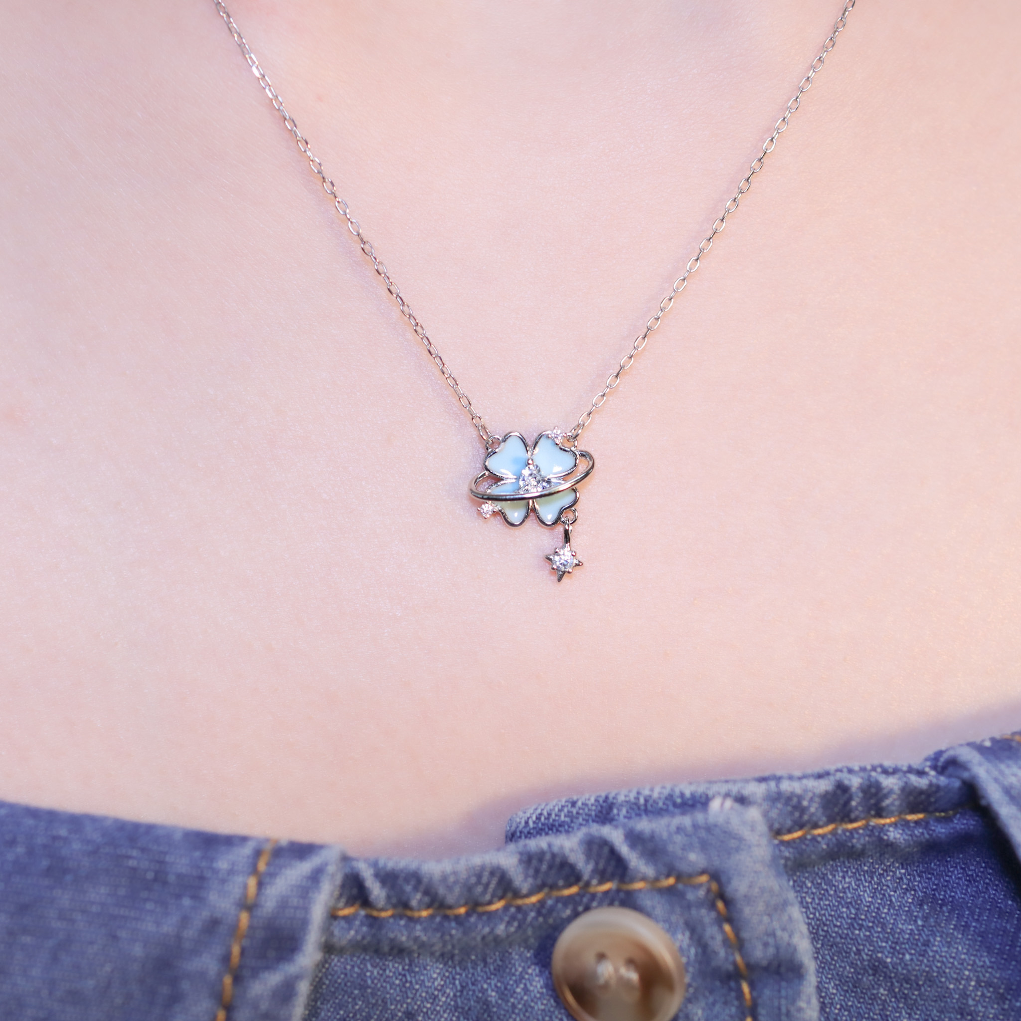 | 925純銀・厚鍍白金 | 漫藍幸福星球項鍊 | NE1399 |