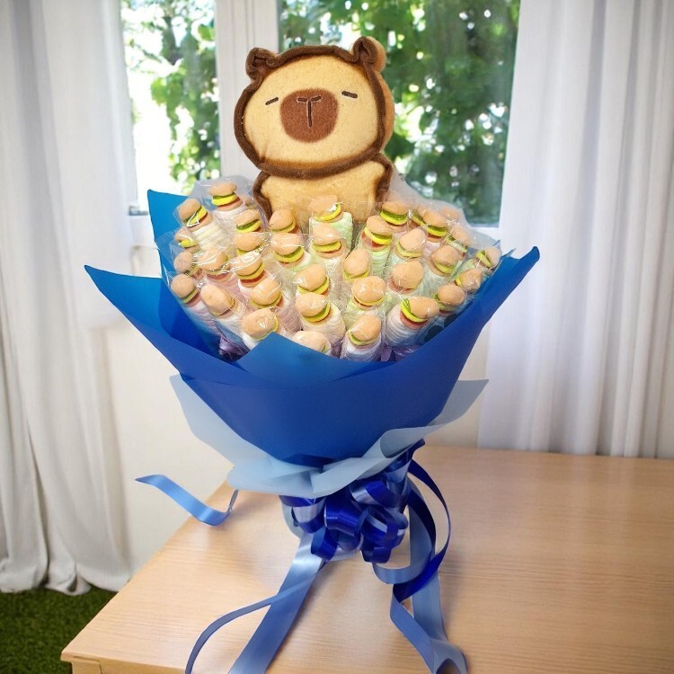 吐司卡比巴拉漢堡糖棉花糖花束,零食花束,餅乾花束