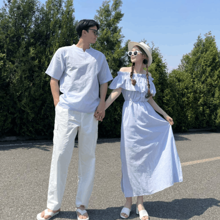 盛夏微光情侶裝（男款T恤 / 女款荷葉邊洋裝）