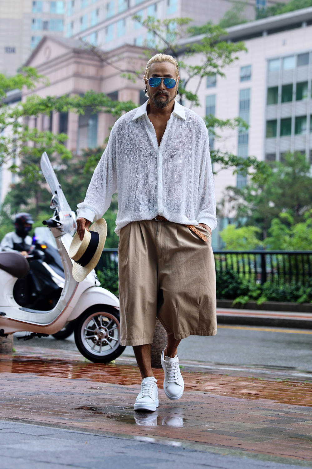 棉質雙褶百慕達短褲