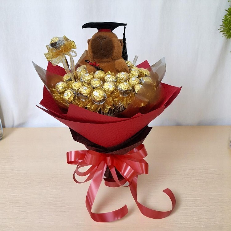 畢業卡比巴拉金莎花束,畢業花束,卡比巴拉花束,可抽取分享金莎花束