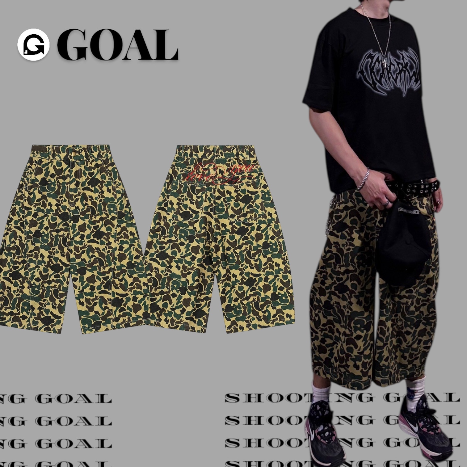 (GOAL) 70515 美式迷彩闊腿七分褲 工裝短褲