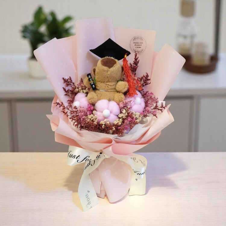 畢業卡比巴拉棉花乾燥花束