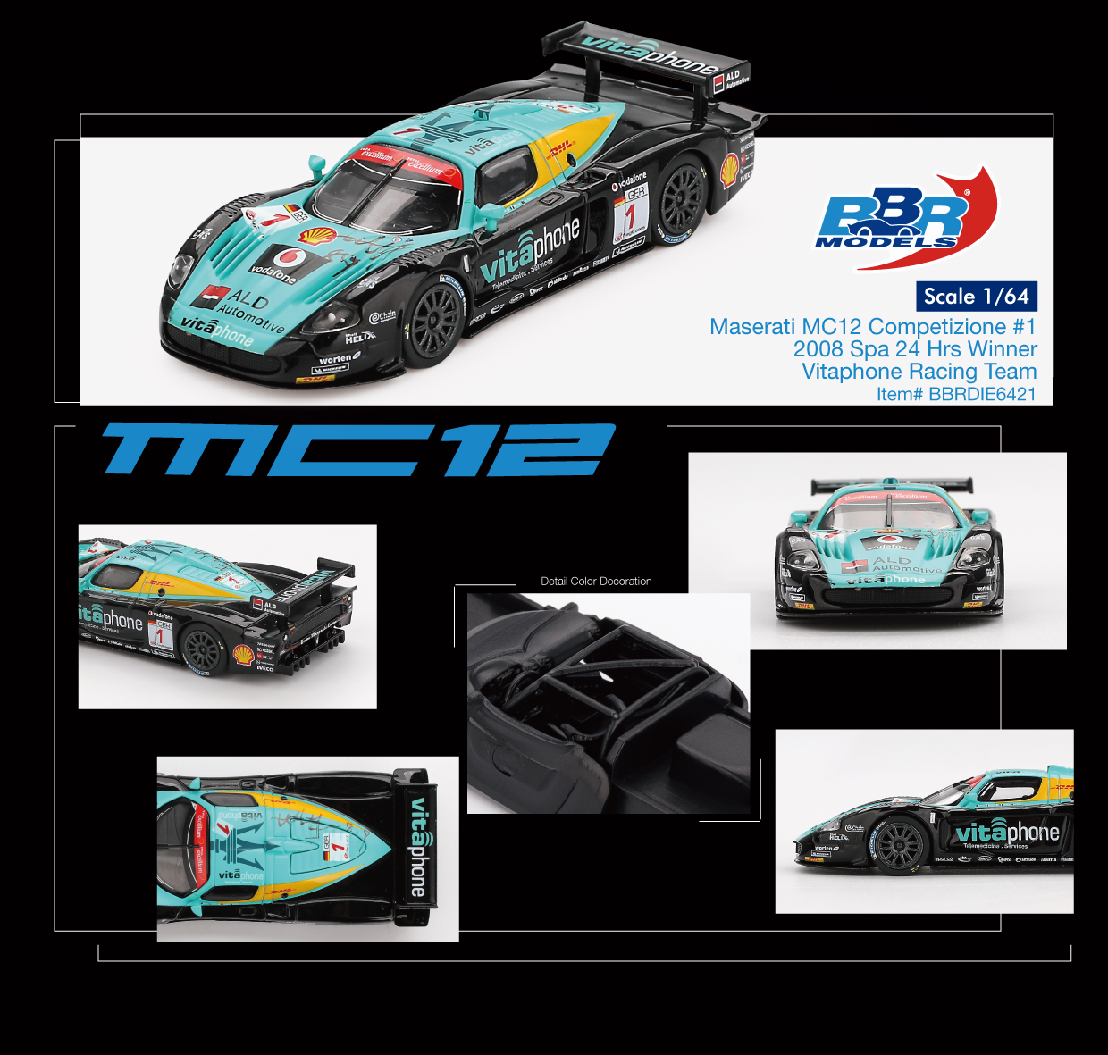 【預訂】BBR Models Maserati MC12 Competizione #1 Vitaphone Racing Team 2008 Spa 24 Hrs. Winner