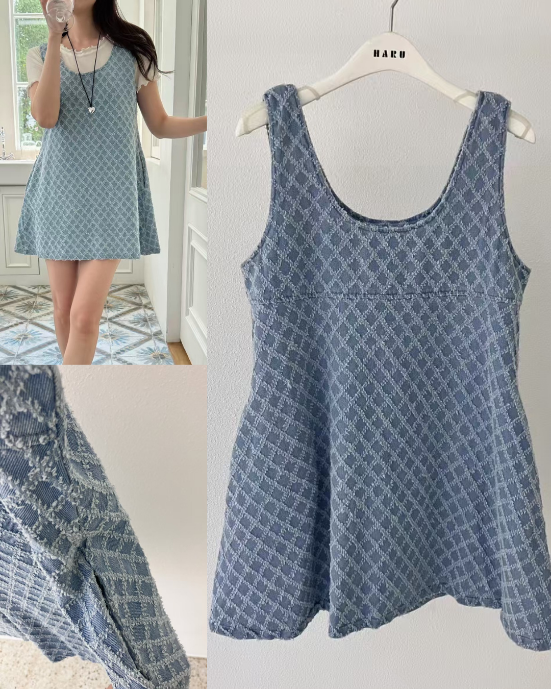 預 購 產 品 丨韓國女裝 - 甜美格仔無袖寛鬆連身裙 Made In Korea（ 預計兩星期後發貨 ）