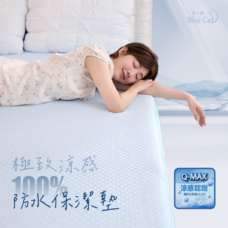 【藍貓Blue cat】極致涼感100%防水枕套 保潔墊