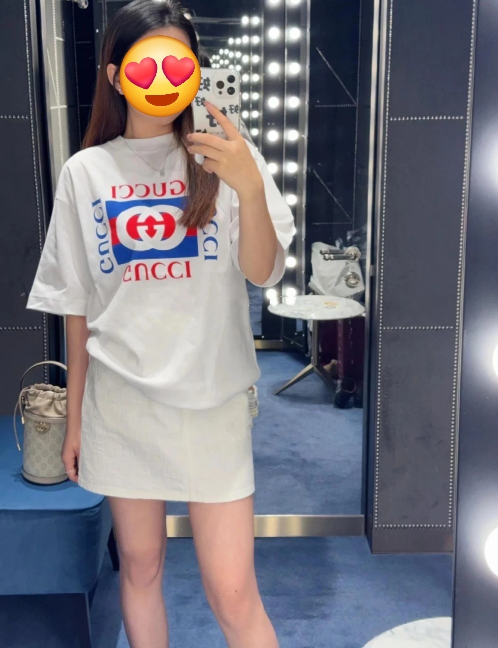 GG 白色 藍紅方形Logo Tee