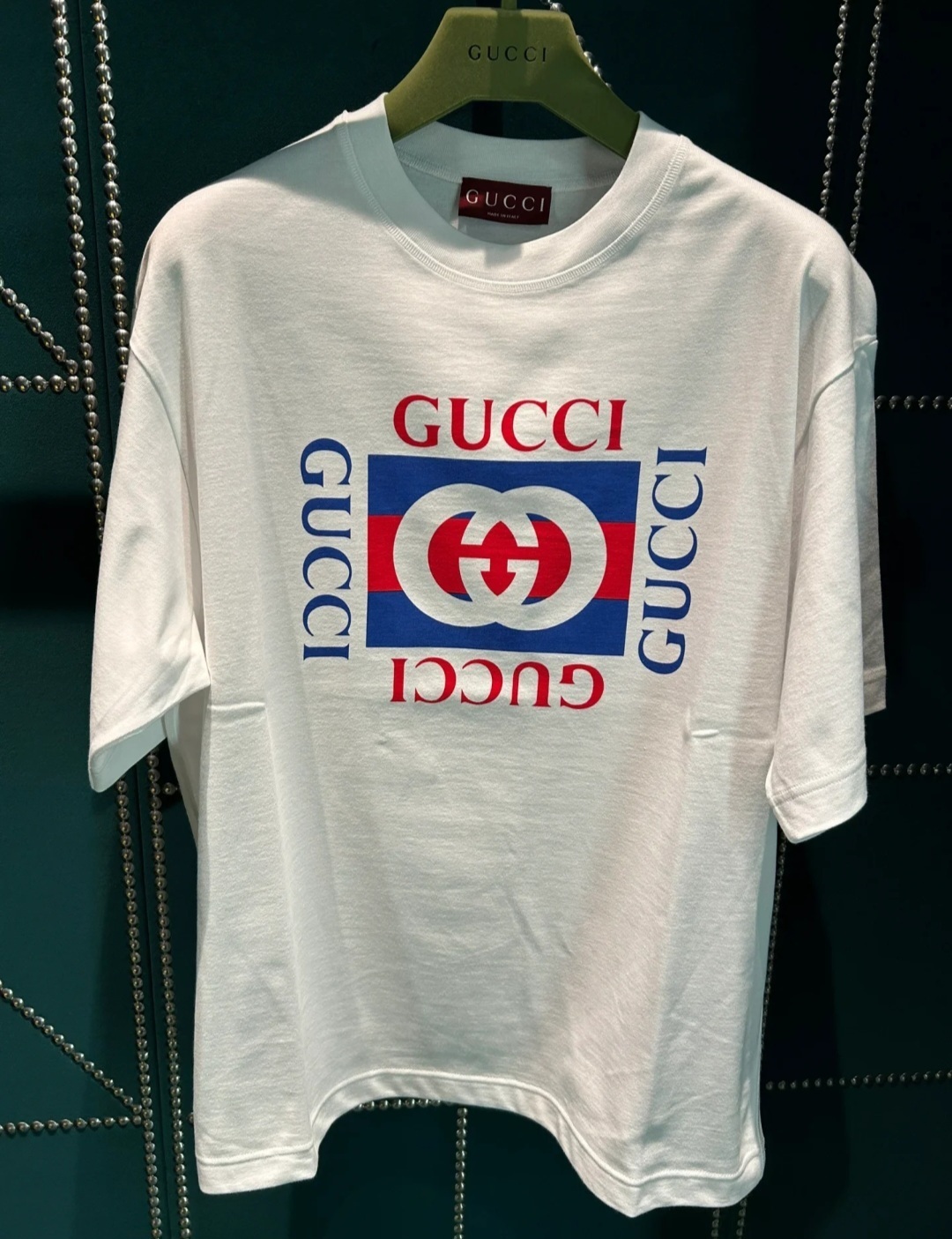 GG 白色 藍紅方形Logo Tee