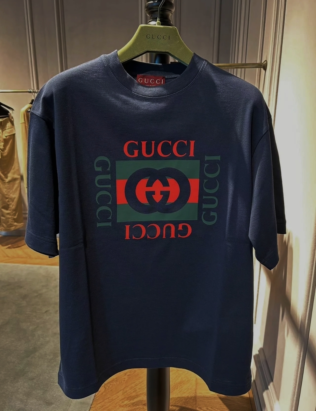 GG深藍色 綠紅方形Logo Tee