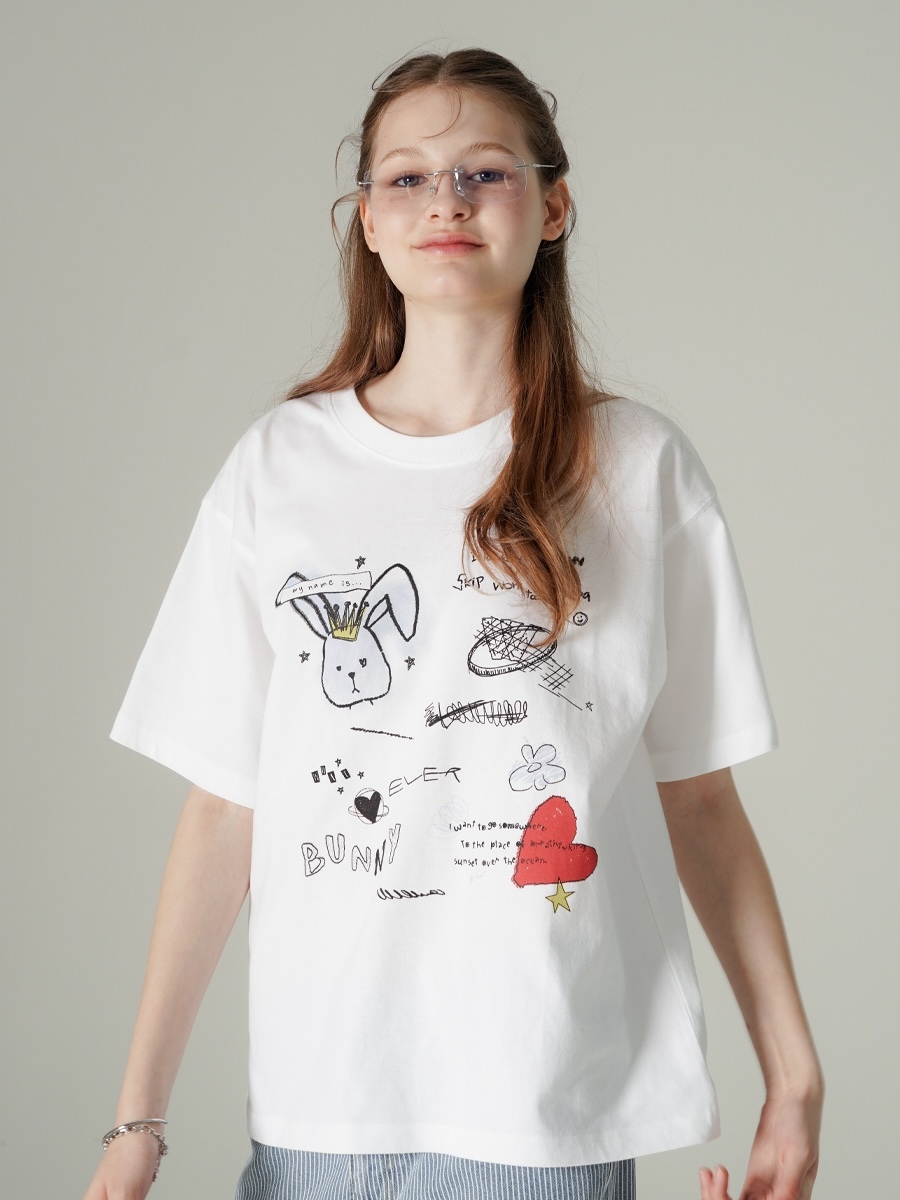 <預購> 韓國WV PROJECT 療癒系塗鴉高磅純棉短T
