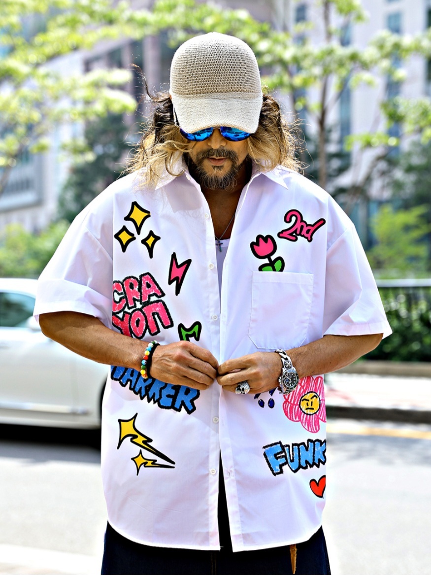 花卉蠟筆印花短袖襯衫