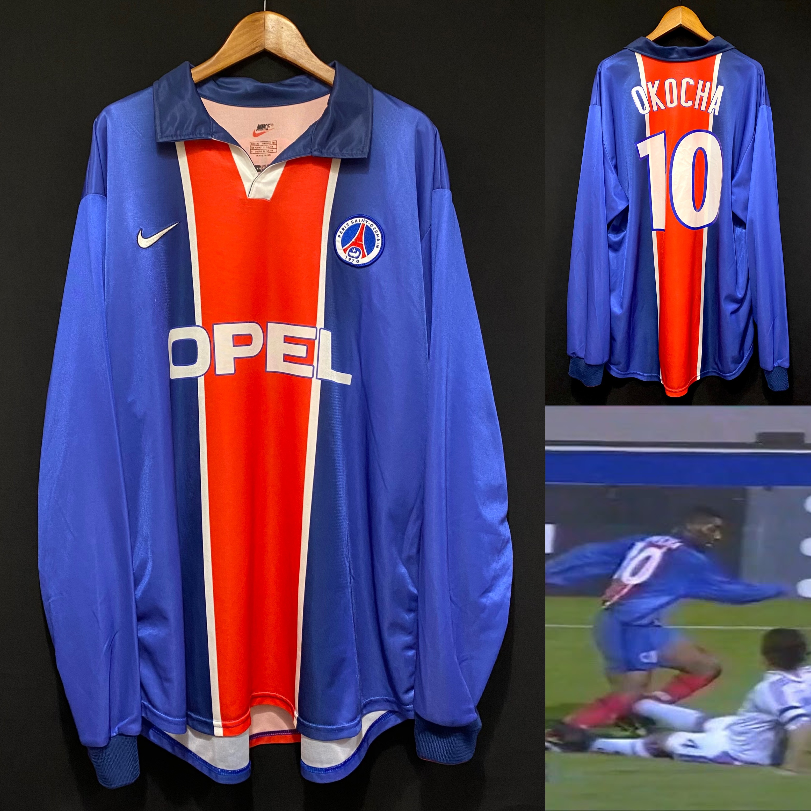 (Player Issue) PSG Paris Saint Germain 1997-1998 UEFA Champions League Home L/S Player Issue Shirt #10 OKOCHA