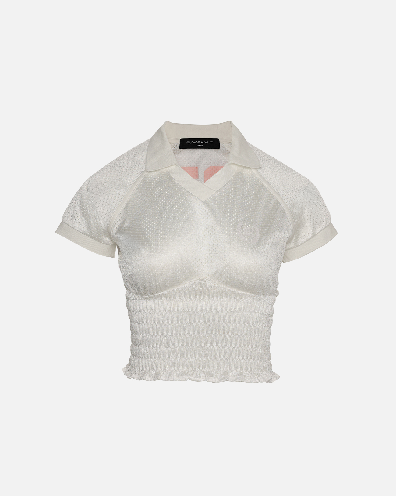Mesh Polo Shirred Top