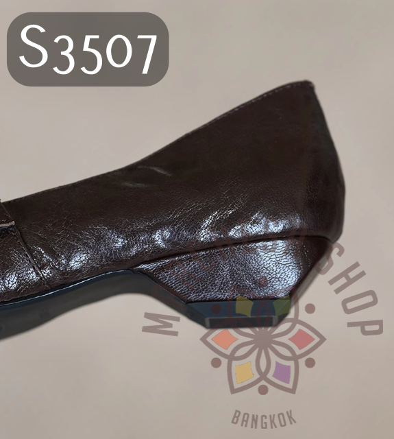 S3507 - 羊皮皺紋裝飾一字帶尖頭高踭鞋