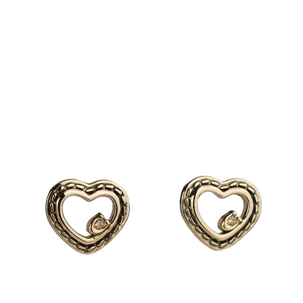 【COACH】C Logo 鏤空縫線愛心造型針式耳環(金色)CBB42 GLD