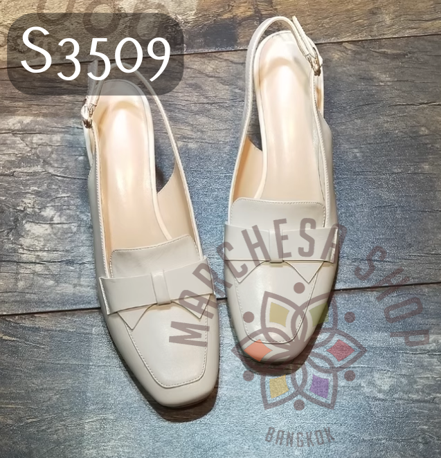 S3509 - 頭層牛皮簡約平結方頭高踭涼鞋