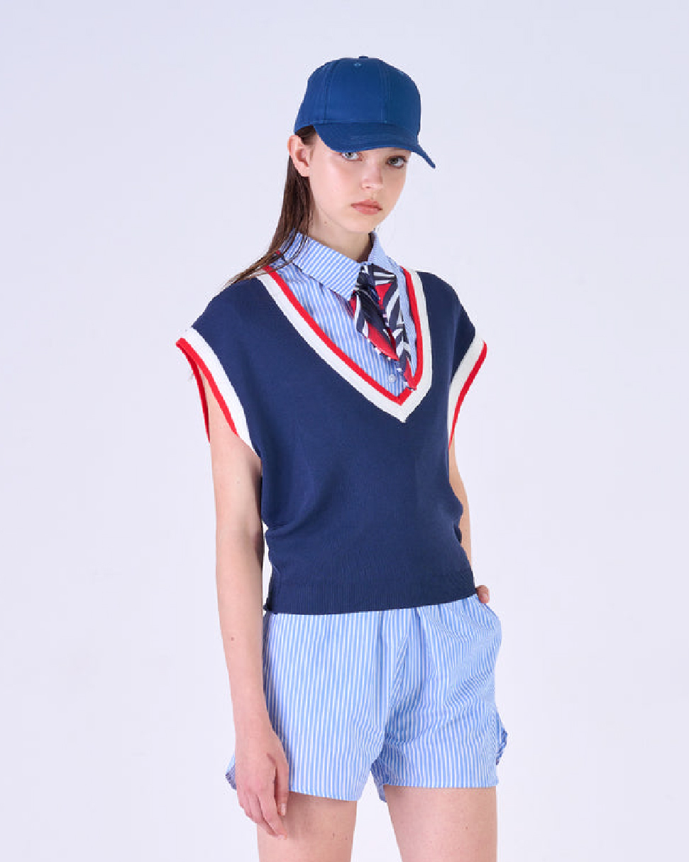 【Silvian Heach】大V滾邊針織上衣